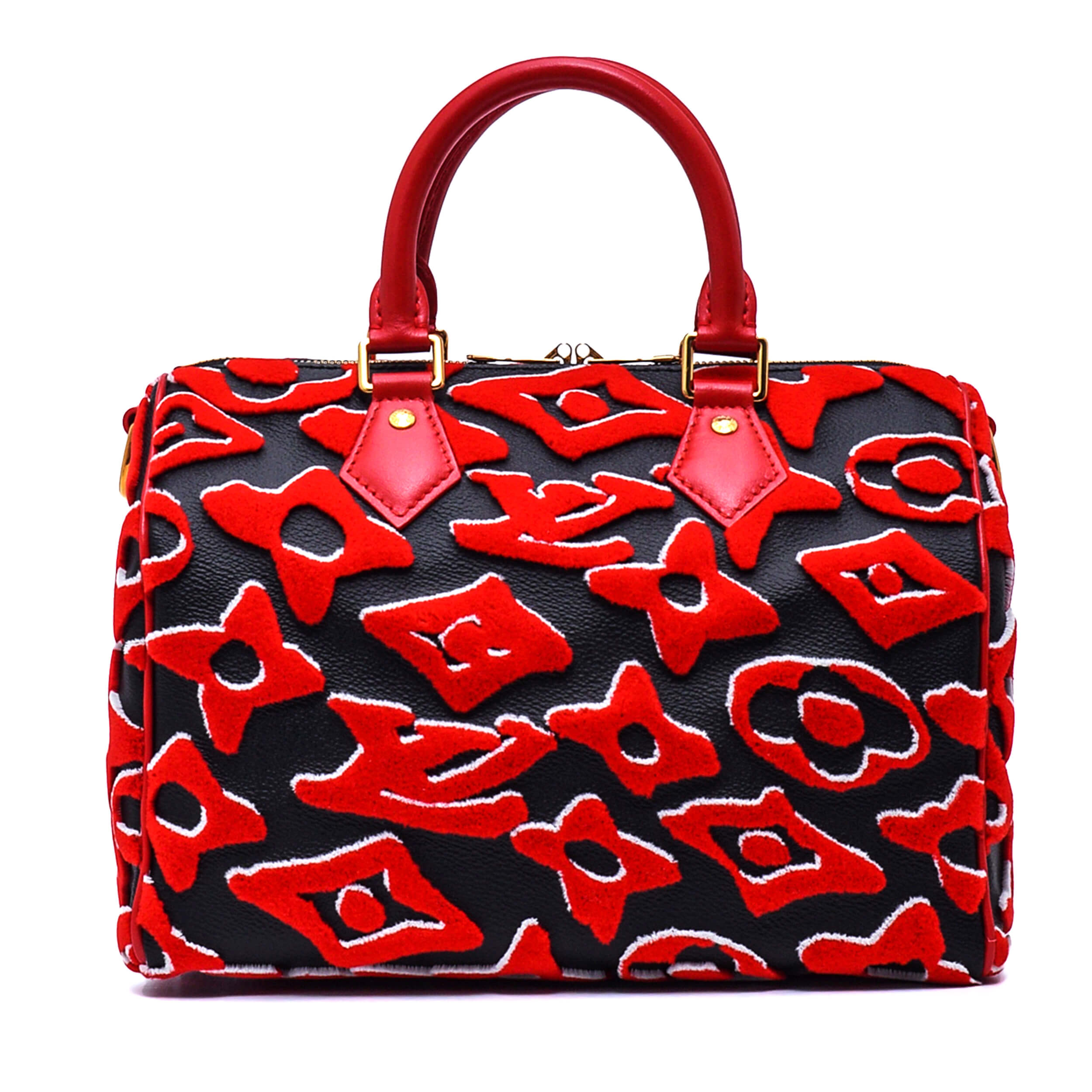 Louis Vuitton x Urs Fischer - Black & Red Monogram Speedy Bandouliere 25 Bag